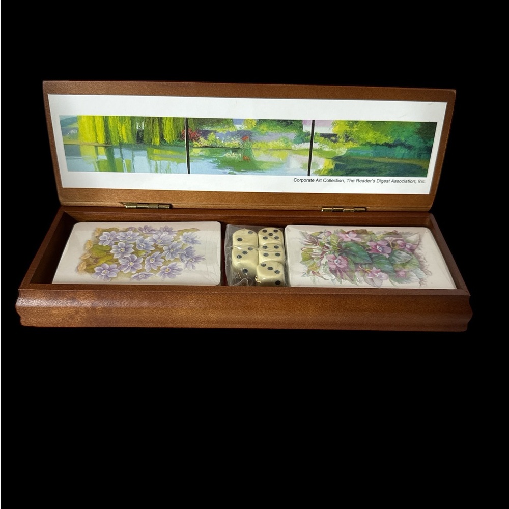 Readers Digest Floral Playing Cards and Dice Set in Wooden Box (S 0 110225)